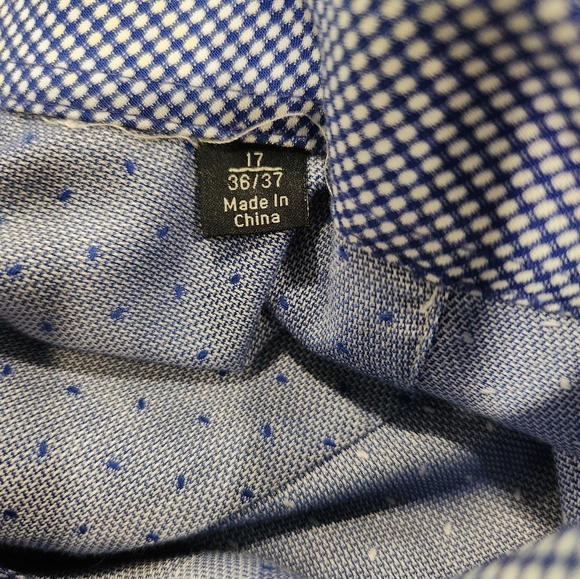 Tailorbyrd Dress Shirt 17 36/37 Trim Fit Blue Print Cotton Flip Cuff Non Iron - Picture 6 of 7